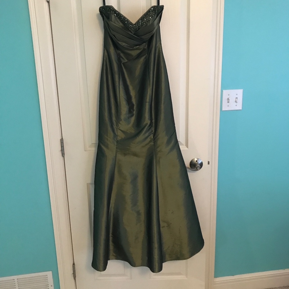 Full length strapless prom dress